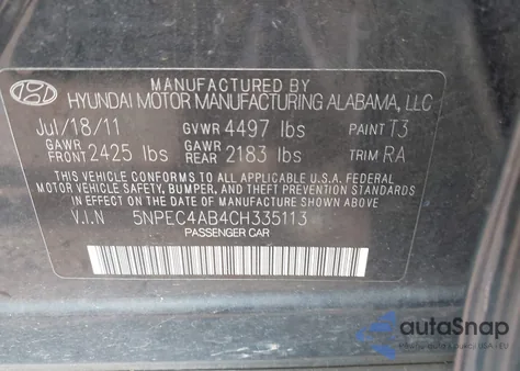 2012 Hyundai Sonata Limited 2.0T z USA, uszkodzony, nr VIN 5NPEC4AB4CH335113